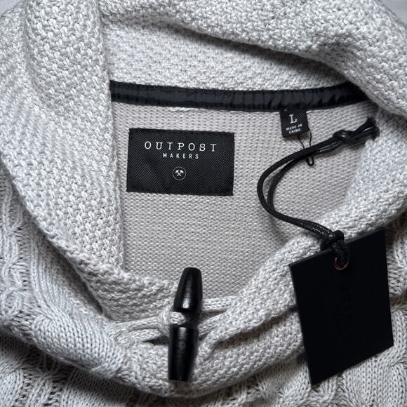 Outpost Makers Cable Knit Sweater Mens L The Buckle Shawl Collar Gray White NWT - Picture 3 of 15